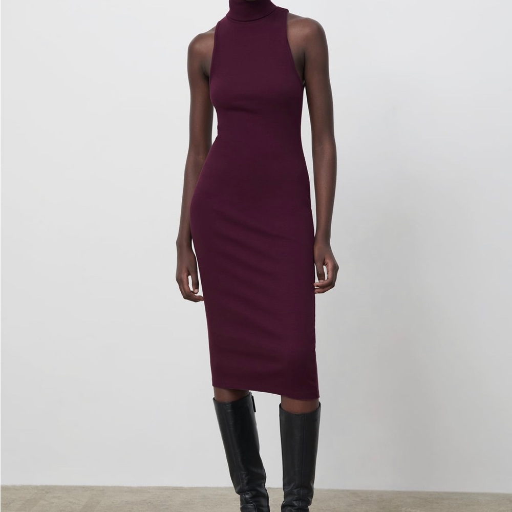 Zara High Neck Sleeveless Eggplant Bodycon Dress